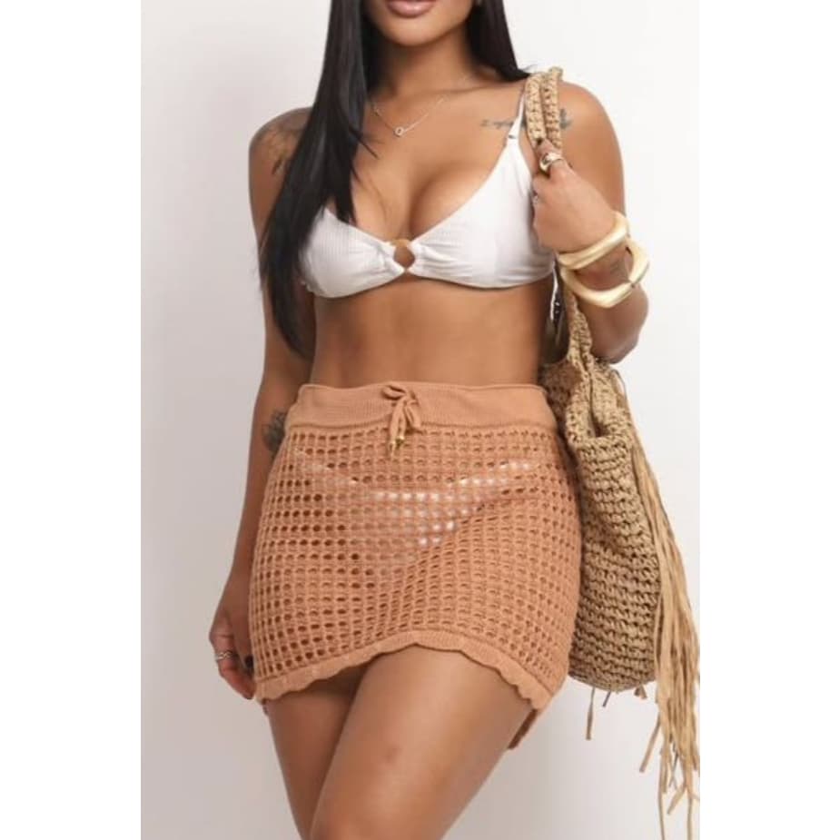 Saída de Praia Saia Curta Feminina Crochê Moda Praia Verão Tricot Tendencia Gringa