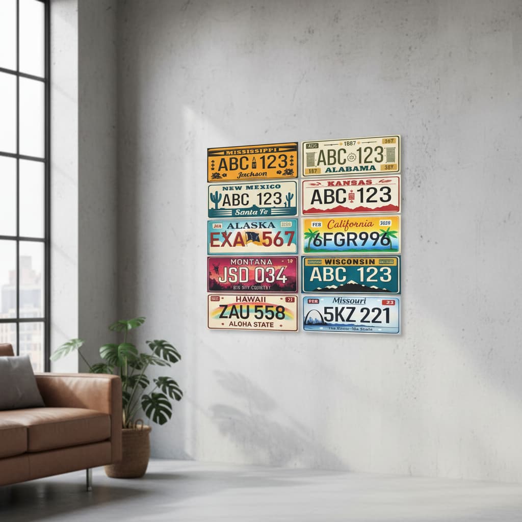 Kit 10 Placas De Carros Americano Sala Garagem Escritório Decorativa Retro Antiga Estilo Eua 30x10cm