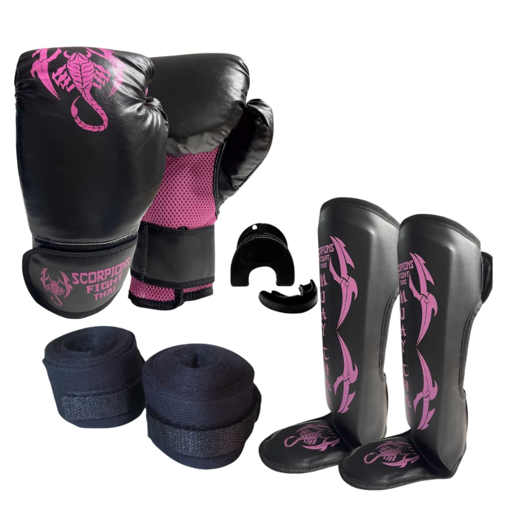 Kit Muay Thai Boxe  Luva+Caneleira+Bandagem+Bucal