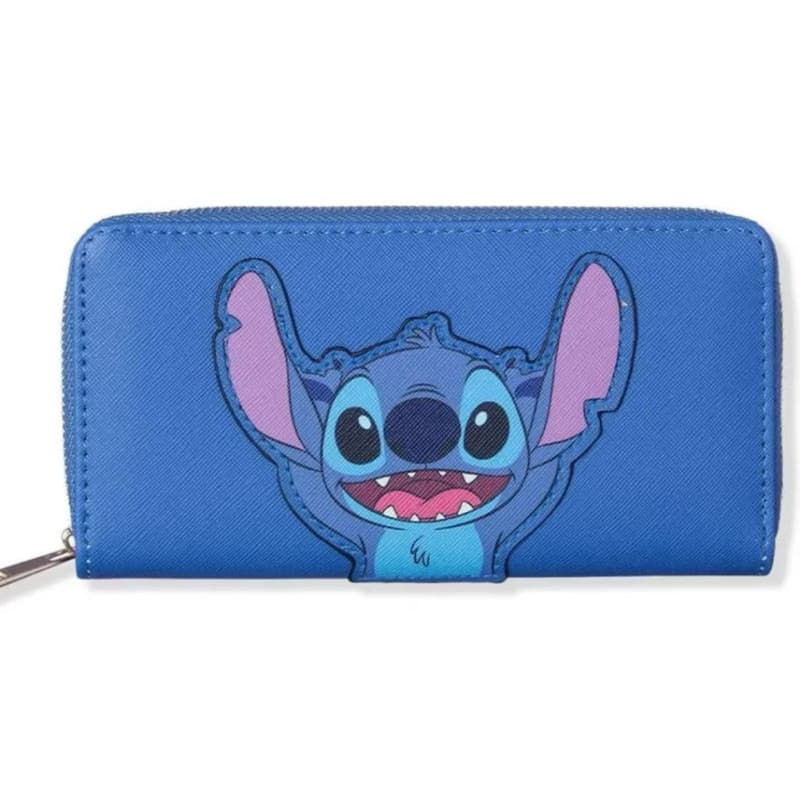 Carteira Stitch Ziper Bordada Azul Zona Criativa Grande DISNEY