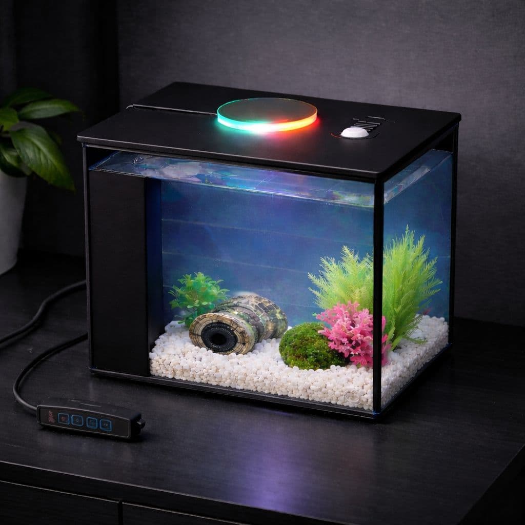 Mini Aquario Completo Beteira 5L Com Iluminação Led e Filtro Bivolt USB Ideal P/ Peixe Betta
