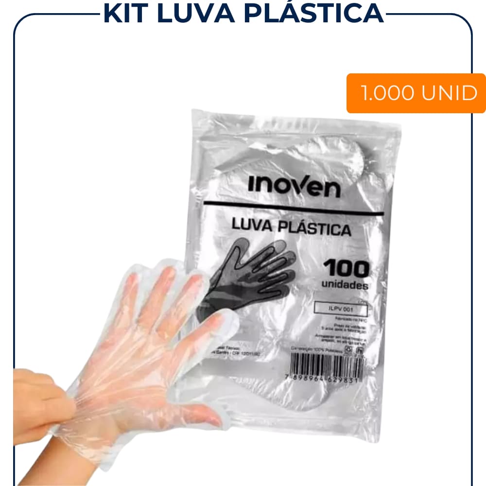 Luva Plastica Descartavel Trasparente-Kit com 1000 Unidades