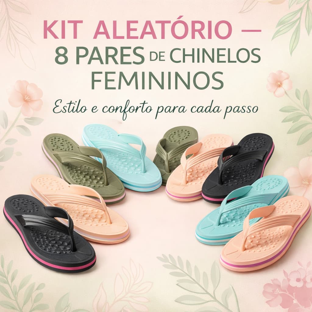 Kit 8 Chinelos Feminino Leve Confortável Para Caminhadas Passeios Lazer E Uso Diário Estiloso