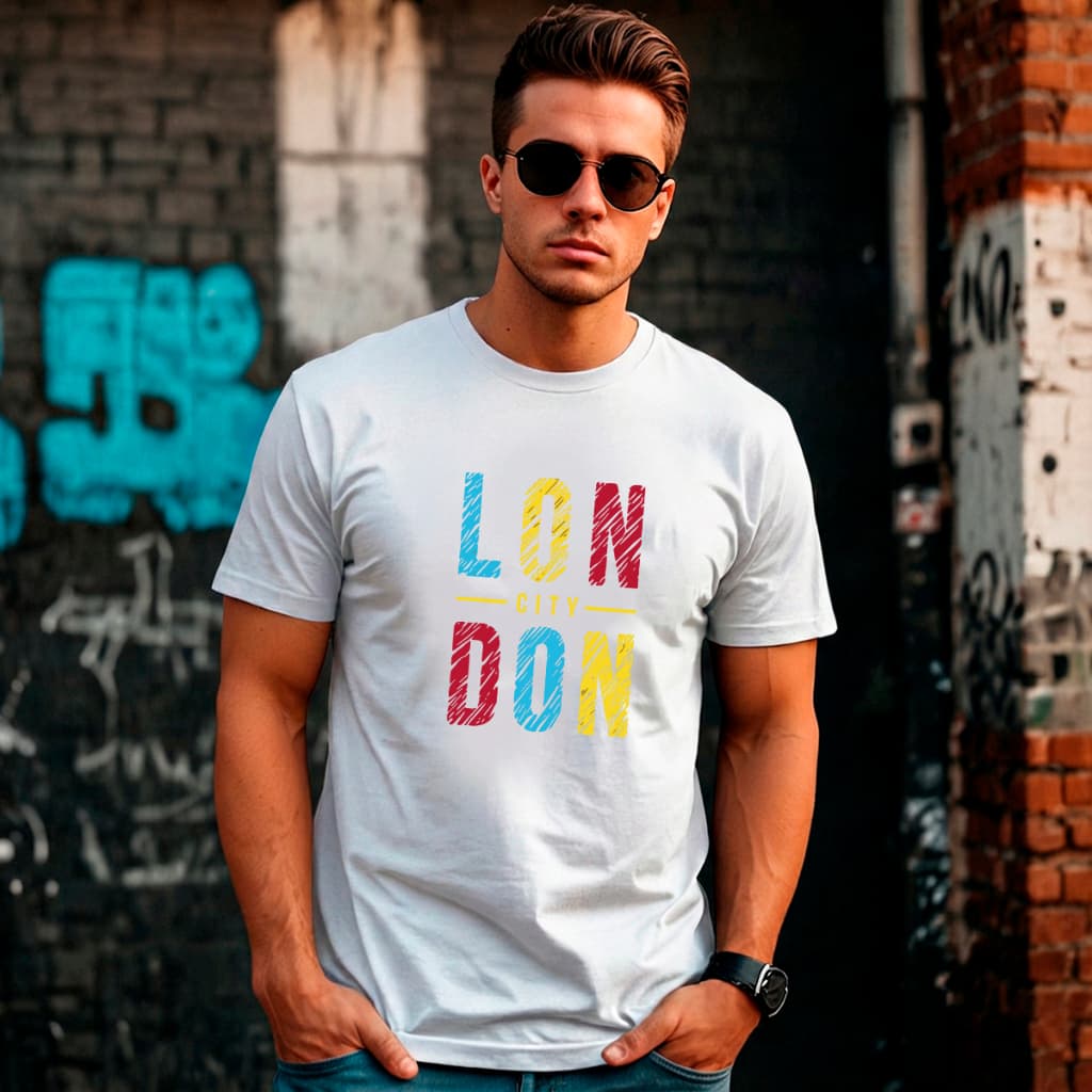 Camiseta Masculina Estampada 100% Algodão Gola Redonda Estilo Urbano London Moderno