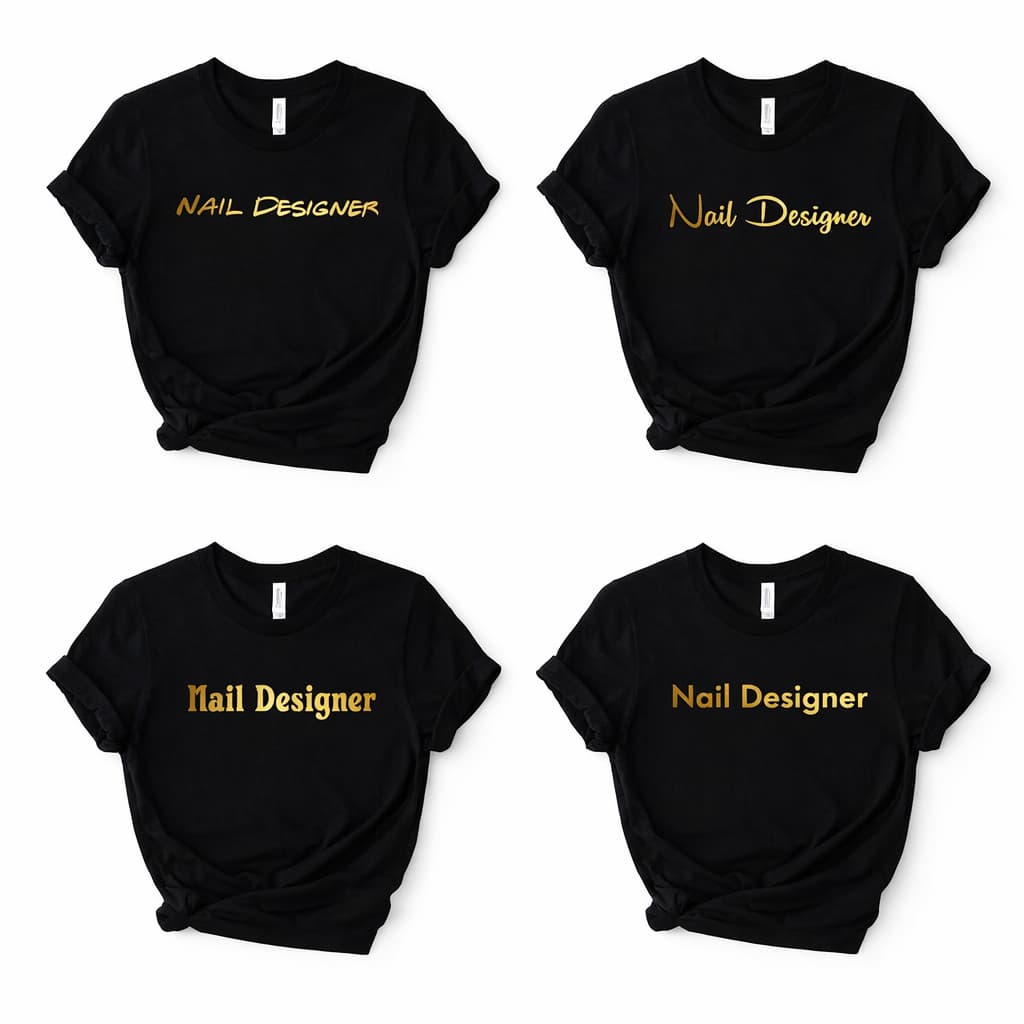 Camiseta Linda Blusa T-shirt Feminina Nail Designer Preta com Dourado