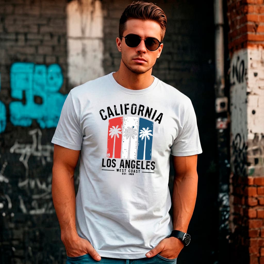 Camiseta Masculina Estampada 100% Algodão Gola Redonda Estilo Urbano City Los Angeles California