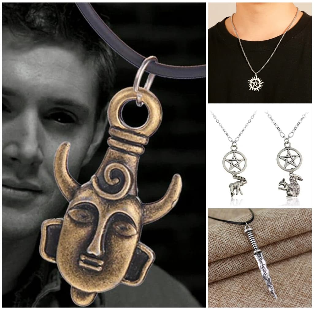Colar sobrenatural dean sam anjo castiel asa pentáculo pentagrama