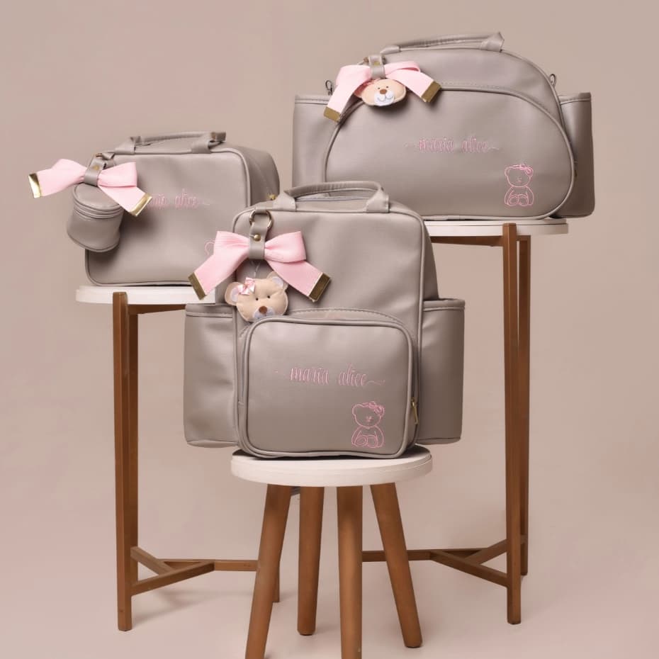 Bolsa Maternidade Menina Menino Luxo 3 Peças Térmica Coleção Urso
