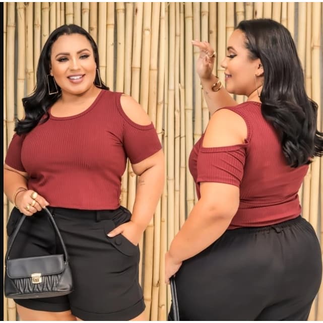 Cropped Blusinha Decote Na Manga Plus Size Blusinha Com Manguinha  Cropeed GG G1 G2 G3