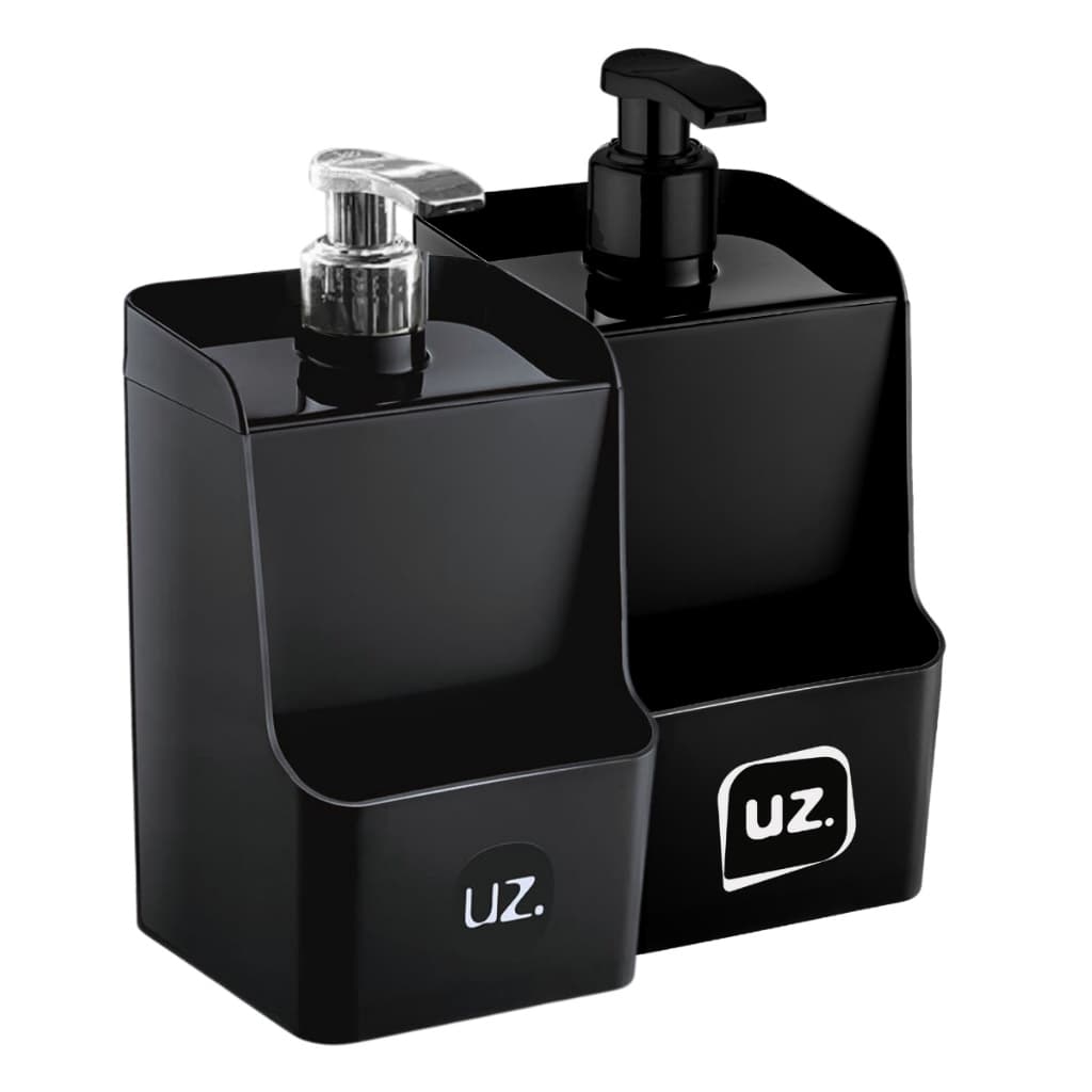 Porta Detergente Slim Com Suporte Para Esponja 500ml Preto UZ