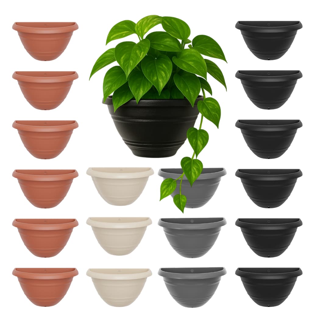 Kit 24 Vasos de Parede Preto Marrom Colorido Plástico Meia Lua Decoração Vertical 1 Litro Flores