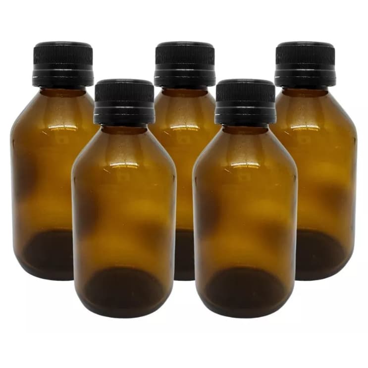 Frasco De Vidro âmbar com tampa lacre de 100ml