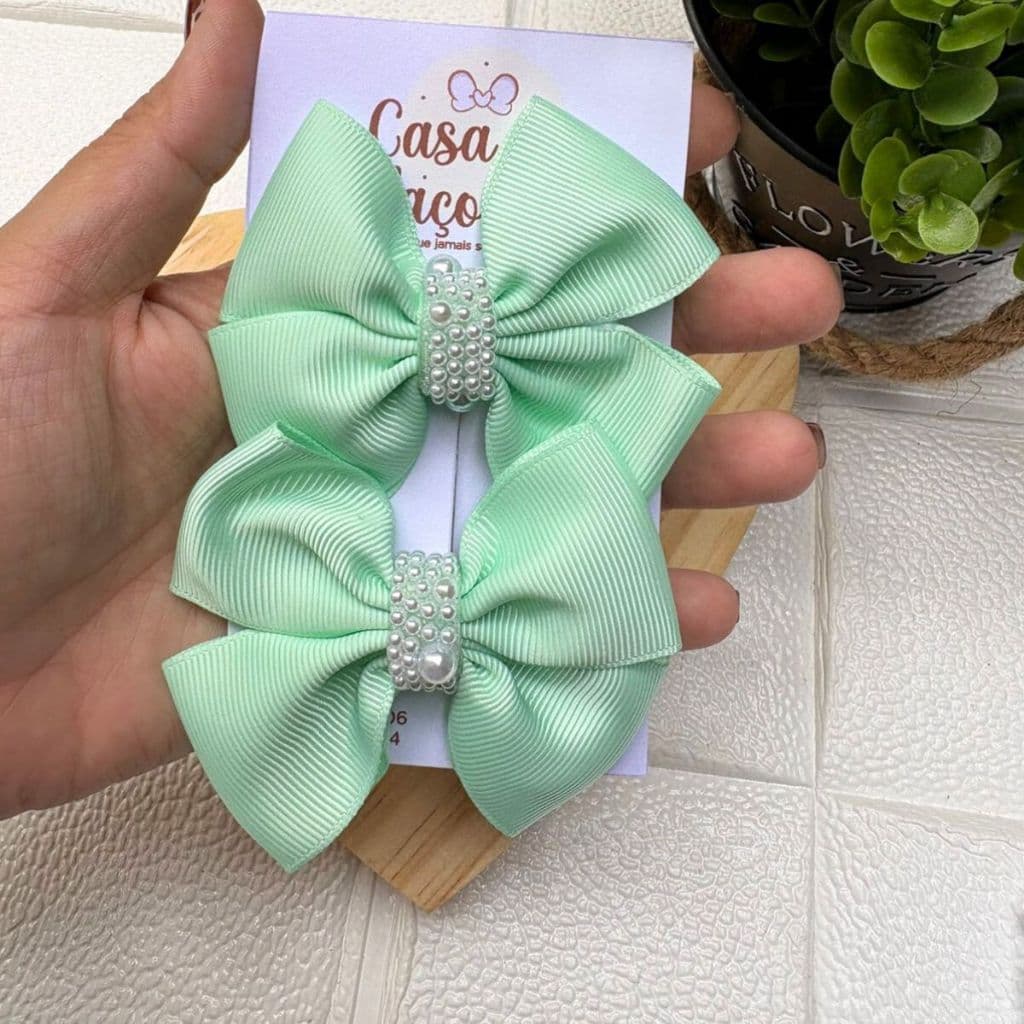 Laços de Cabelo Infantil Verde Menina Luxo