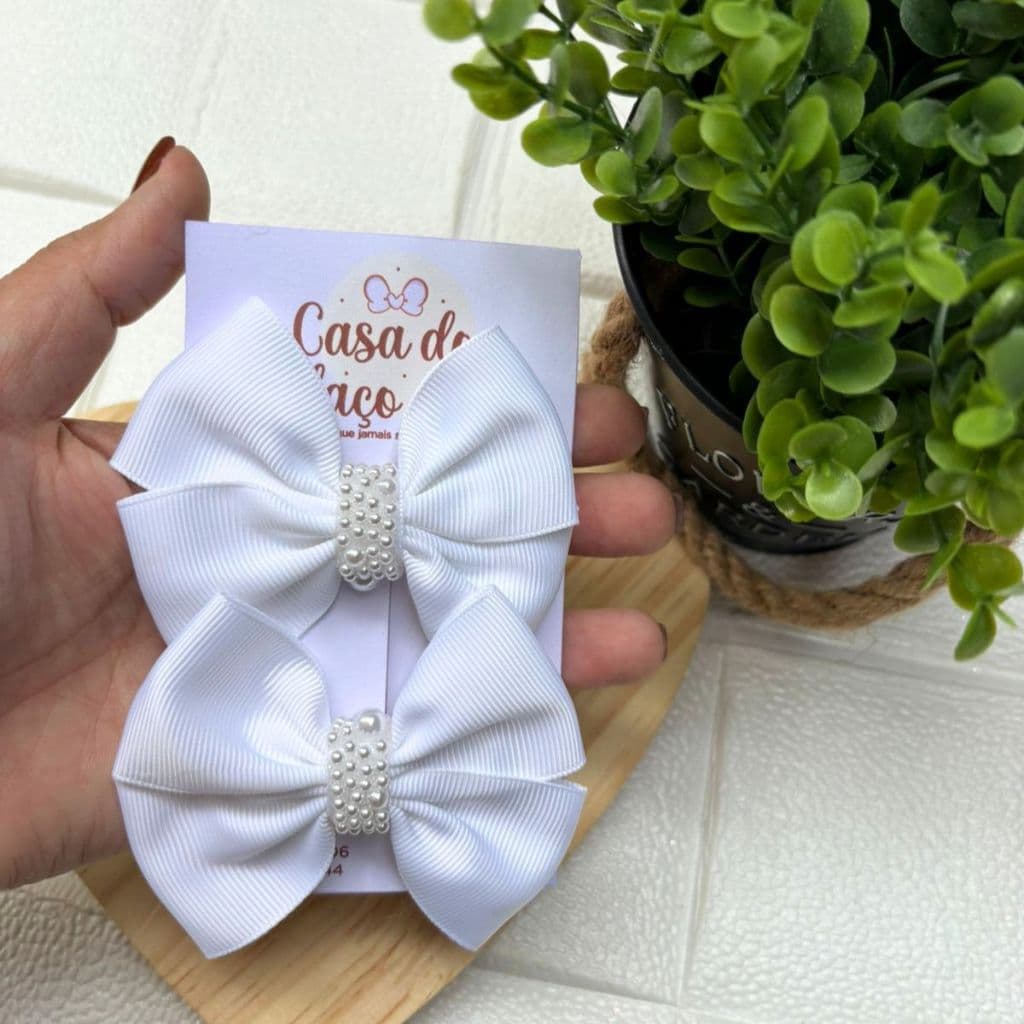 Laços de cabelo infantil branco Luxo