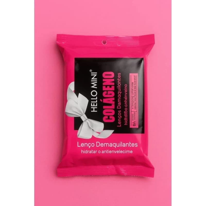 Lenços Demaquilantes Hello Mini Colágeno, remover de maquiagem, lenços limpar o rosto