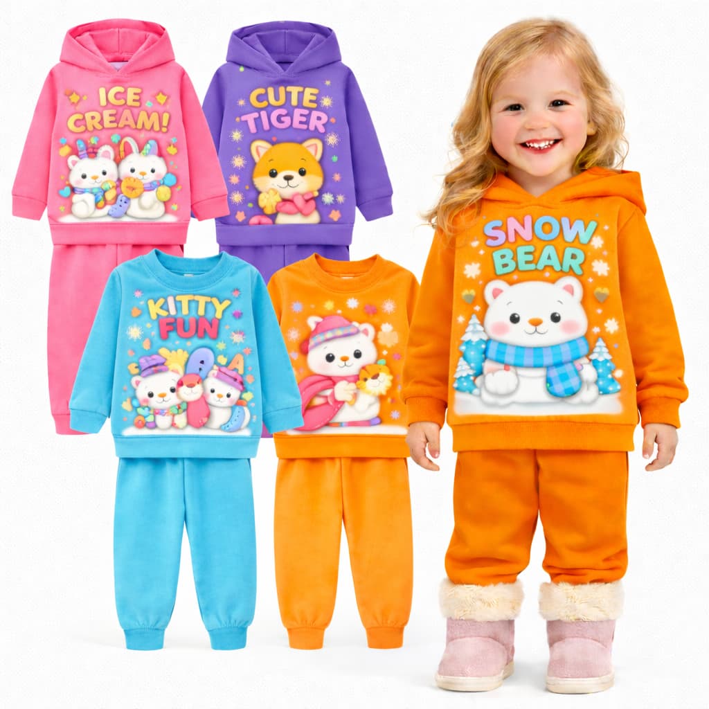 Kit Sortido 4 Peças de Roupa Infantil Menina Inverno - 2 Conjuntos Moletom Flanelado Roupa Infantil Feminino Inverno