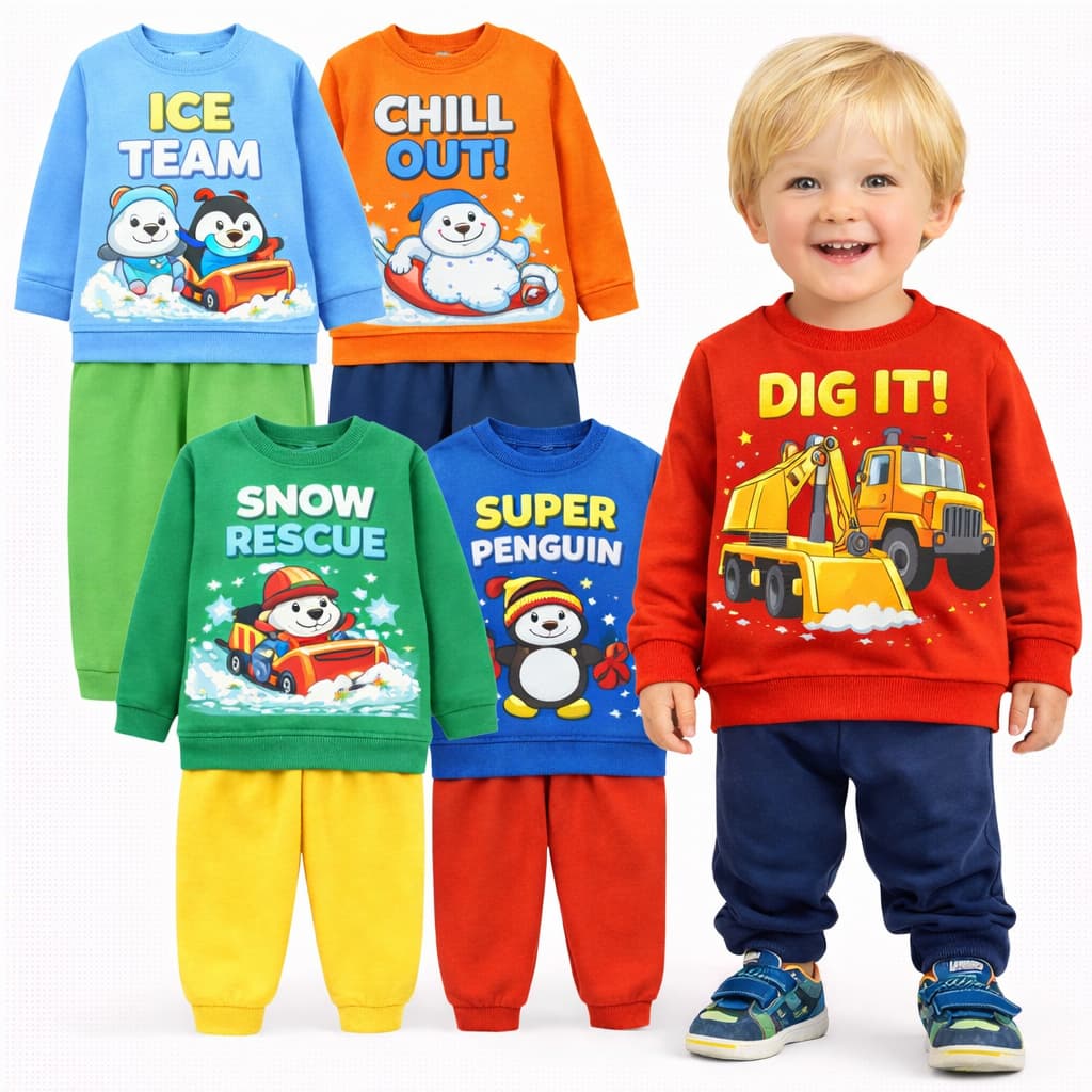 Kit 4 Peças de Roupa de Inverno Menino Flanelada Kit 2 ou 1 Conjunto de Moletom Infantil Menino Inverno