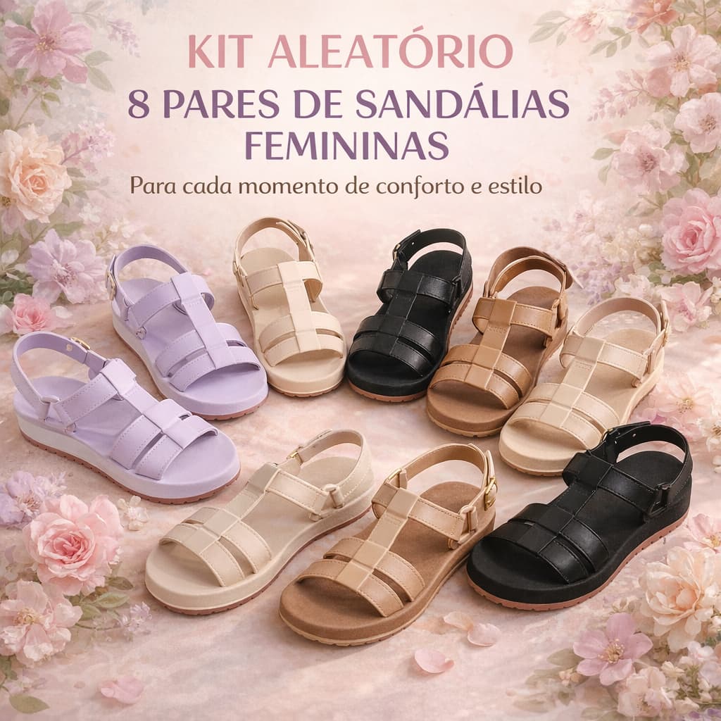 Kit 8 Sandálias Feminina Leve Confortável Ideal Para Caminhadas Lazer Passeios E Uso Diário Feminino