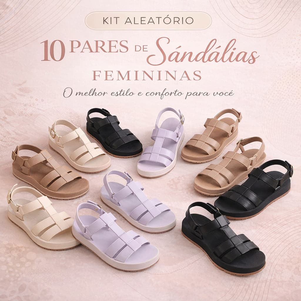 Kit 10 Sandálias Feminina Confortável Leve Para O Dia A Dia Caminhadas Lazer Passeios E Atividades
