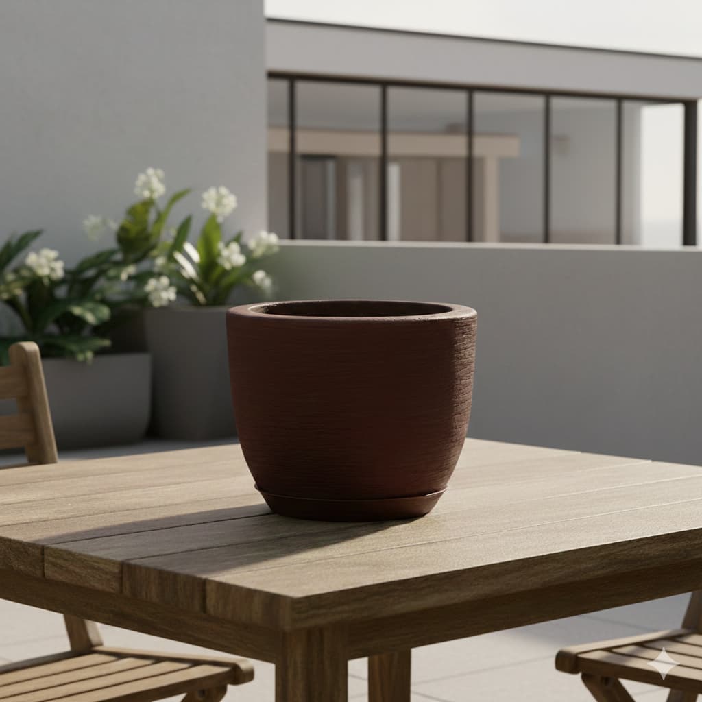 Vaso polietileno para plantas bojo escovado P com prato