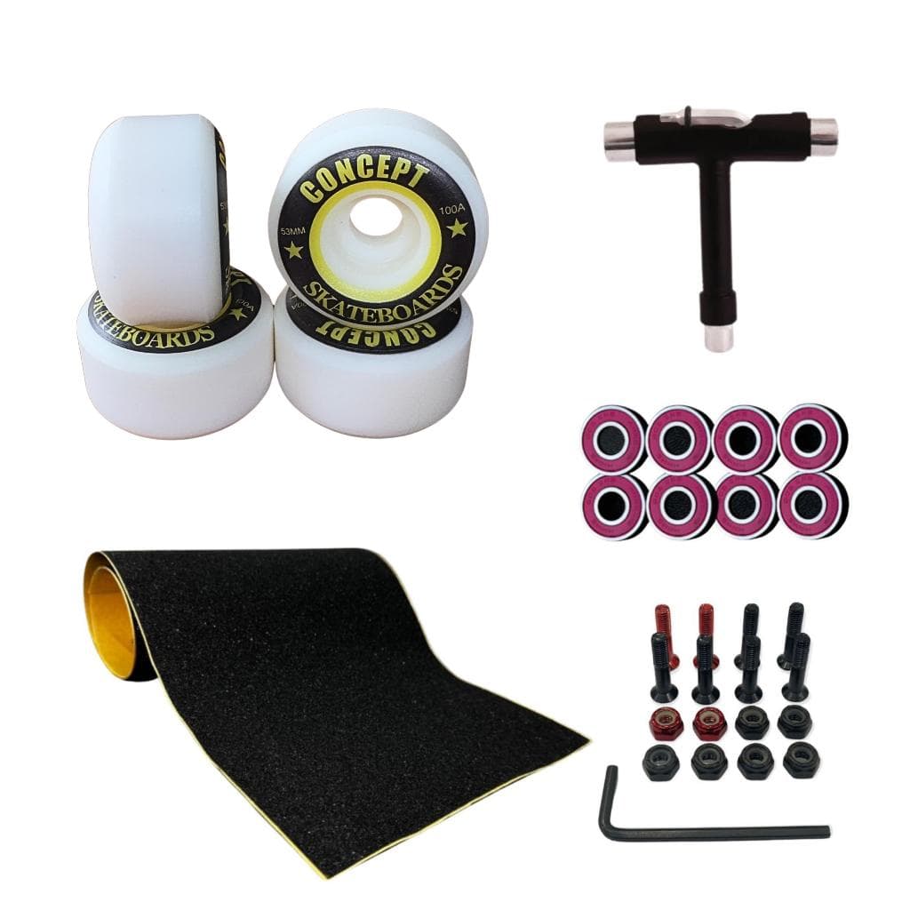 Kit para skate roda profissional 53mm lixa emborrachada chave T rolamento abec15 parafuso colorido