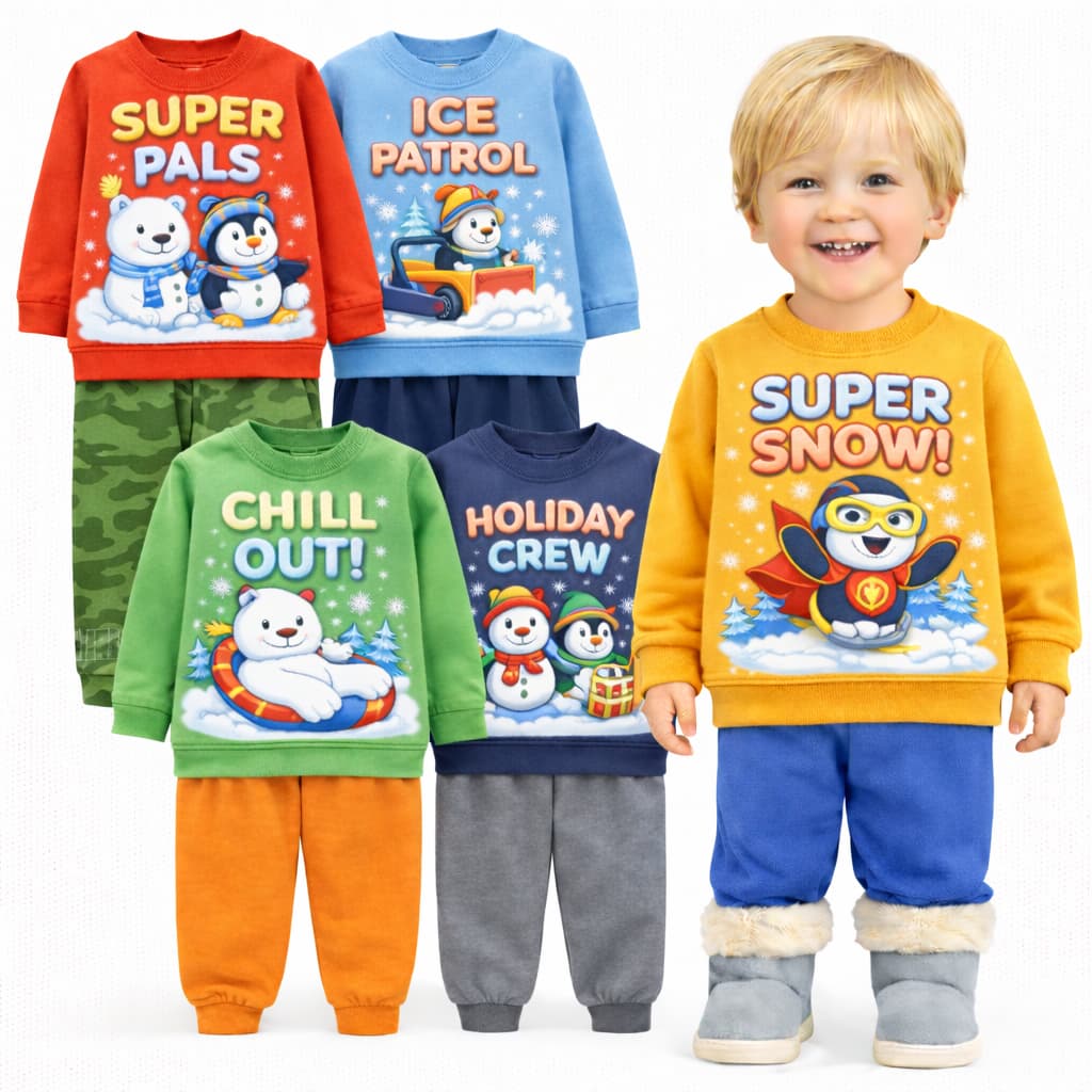 Kit Sortido 2 ou 4 Peças Roupa de INVERNO Flanelado Menino Conjunto De Moletom Inverno Menino Manga Longa e Calça