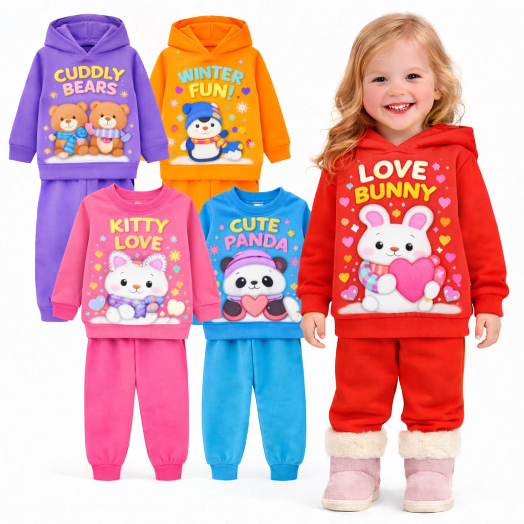 Kit Sortido 2 ou 6 Peças de Roupas de Inverno Menina Peluciado Moletom Flanelado Conjunto de Moletom Infantil Sortidos