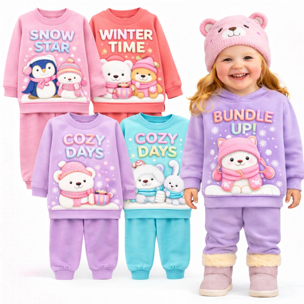 Kit Sortido 2 ou 6 Peças Moletom Inverno Bebê Menina Conjunto Infantil Bebê Menina Quentinho Blusa Manga Longa e Calça