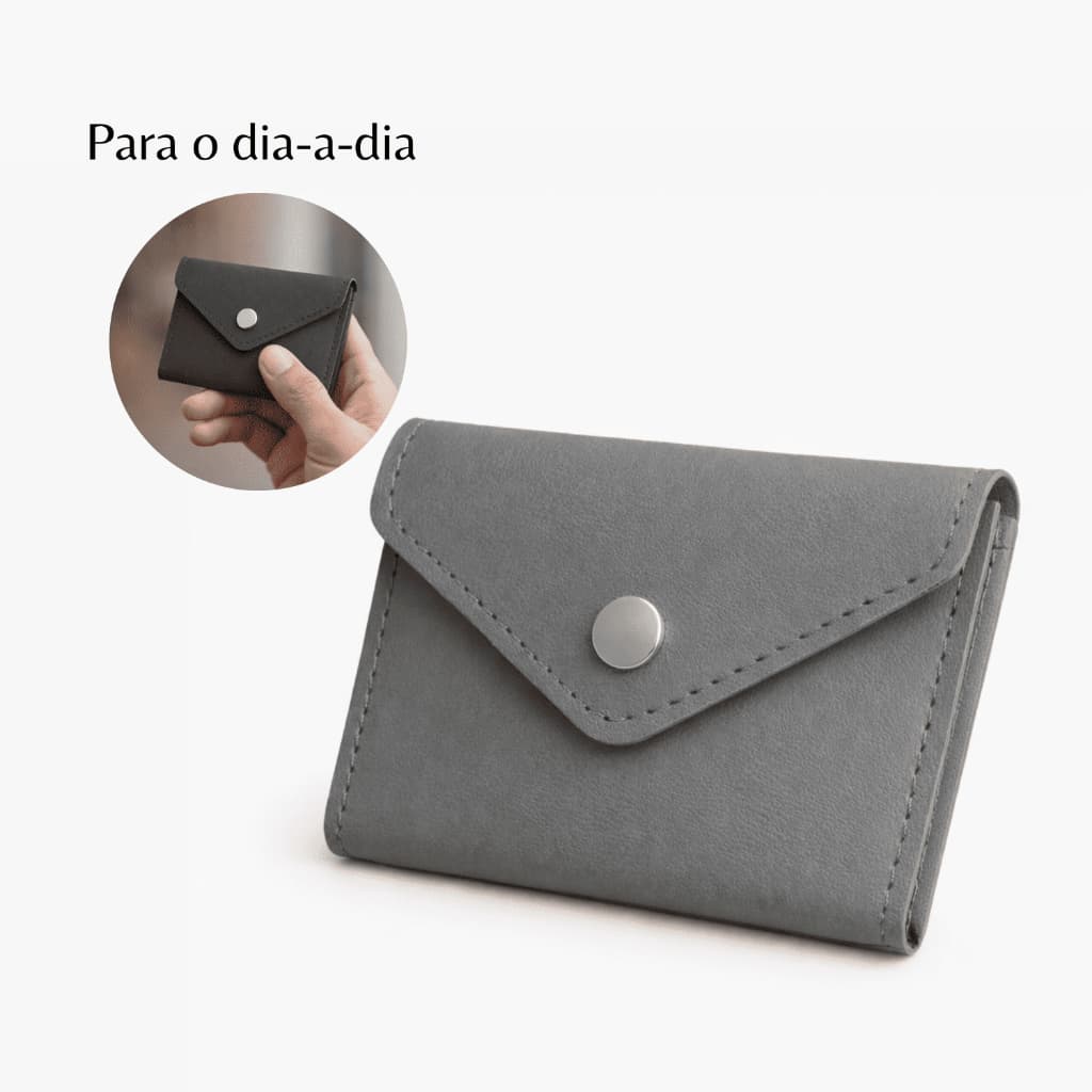 Carteira Feminina Porta Documentos em Couro Sintético Cinza