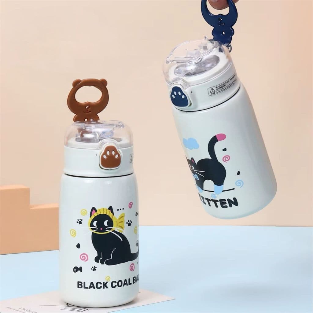 Garrafa Infantil 400ml com Canudo – Design Gato Fofo