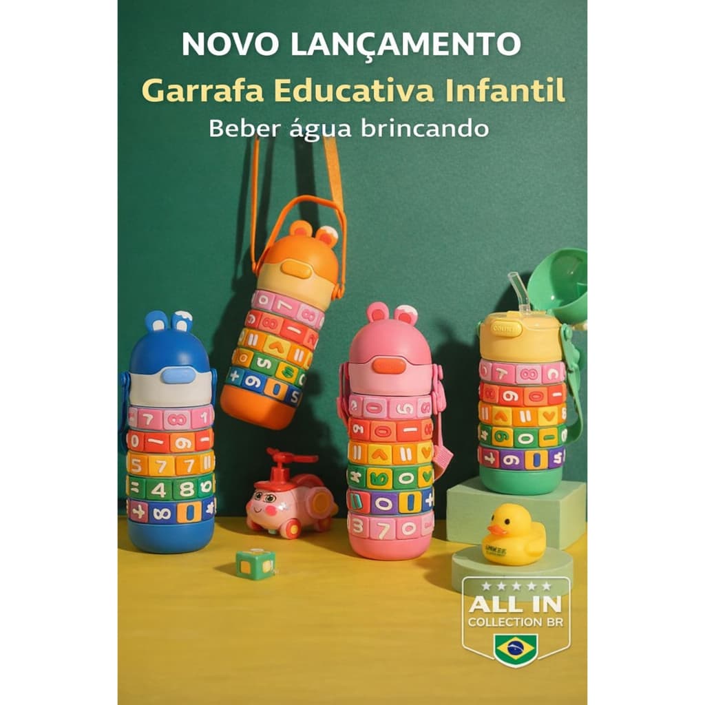 Garrafa Infantil Interativa com Anéis Giratórios – Estimula o Aprendizado