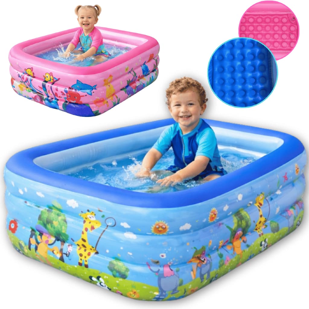 Piscina Inflável Retangular Infantil 3 Anéis 300 Litros Azul ou Rosa Verão