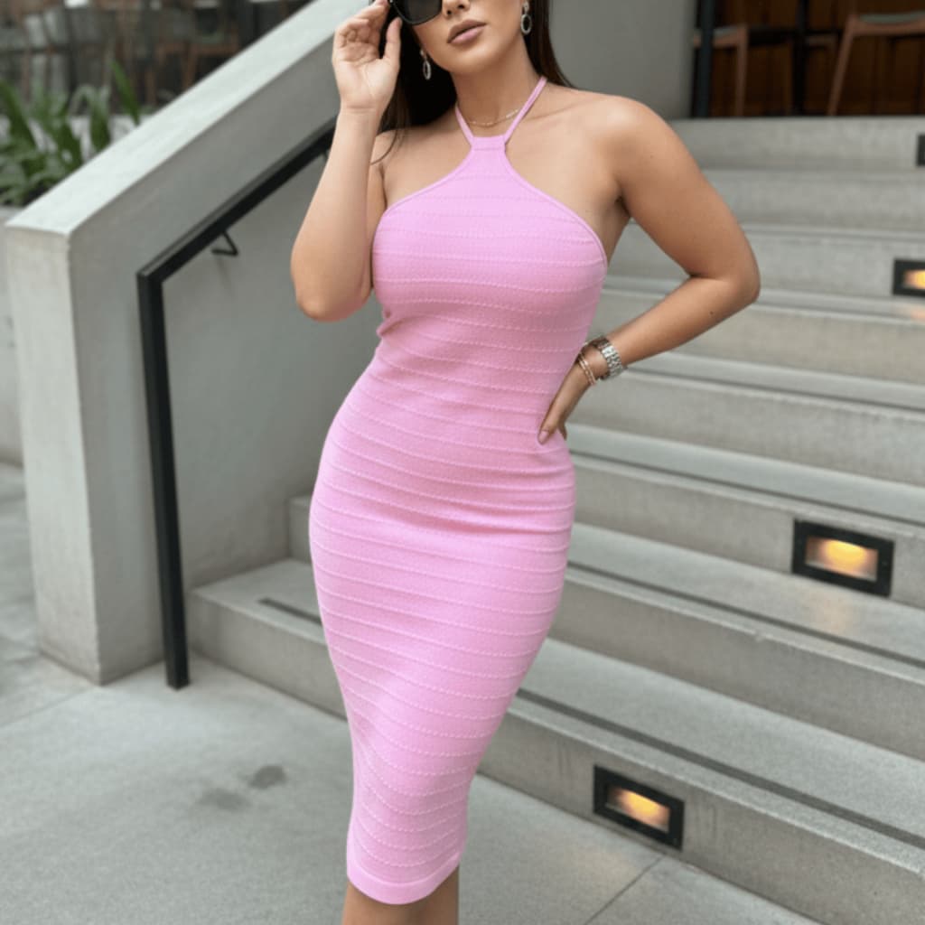 Vestido Midi Feminino Elegante Tubinho Justo Tricot Modal Premium Encorpado Casual Moda Blogueira