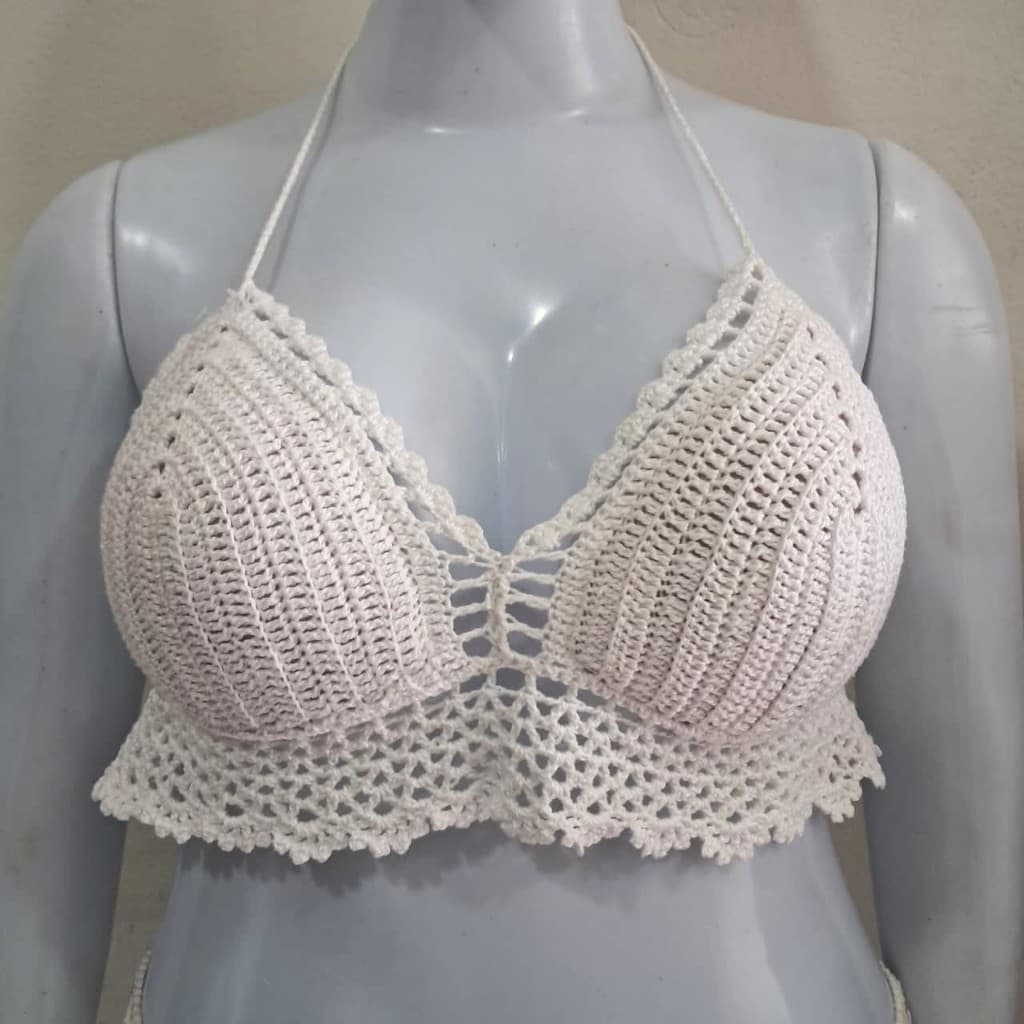 Top Cropped Crochê Feminino Moda Praia Primavera Verão Blusinha Crochet Casual Boho Handmade Biquíni