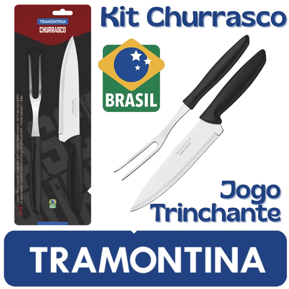 Kit Churrasco Tramontina Jogo Trinchante Plenus com Lâminas em Aço Inox Preto 2 Peças