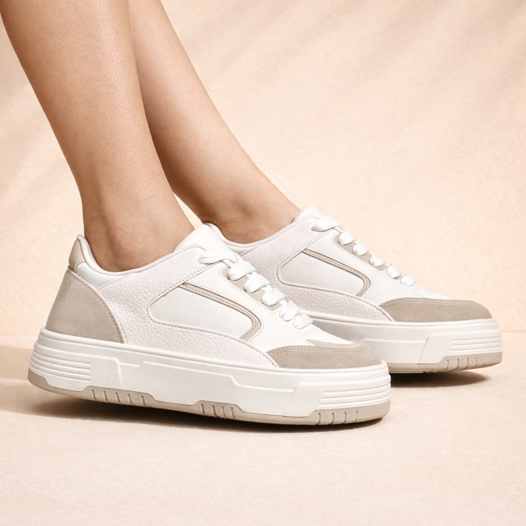Tenis Casual Flatform Sneaker Feminino Branco Confortavel Plataforma Street Rua Confortável