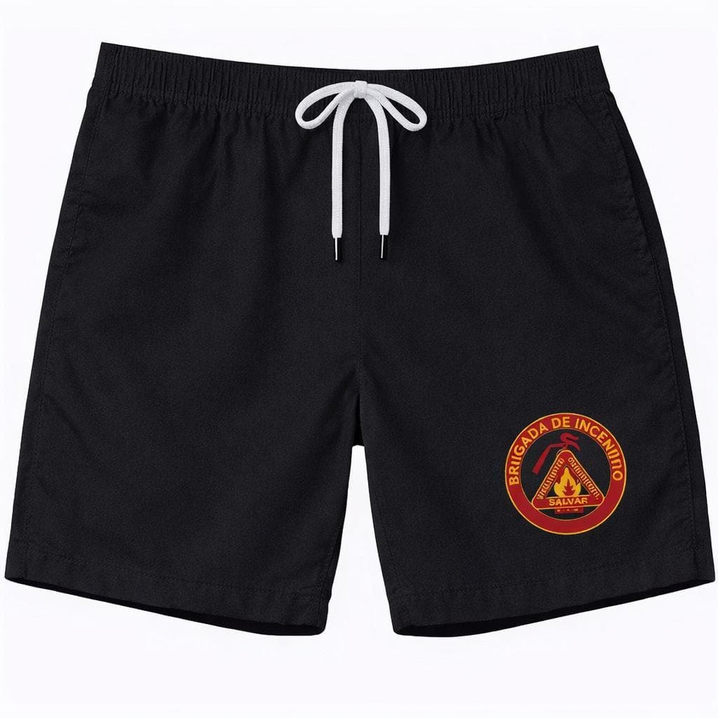 Short Tec-Tel BRIGADA DE INCENDIO Unissex com Bolso Preto e Vermelho P M G GG Pronta Entrega Confortável Alta Qualidade