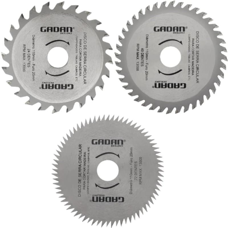 Monte seu Kit Discos de Corte para Madeira Serra Circular – 110mm Furo 20mm (24, 40 ou 72 Dentes) – Profissional