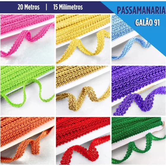 Passamanaria - Fita Galão - Rolo C/ 10 Metros Diversas Cores - 91 - 15mm Nybc