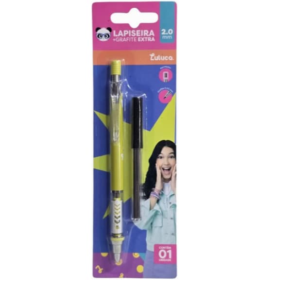 Lapiseira Luluca 2.0mm com Grafite Extra, Ponta de Metal, Escrita Suave e Confortável