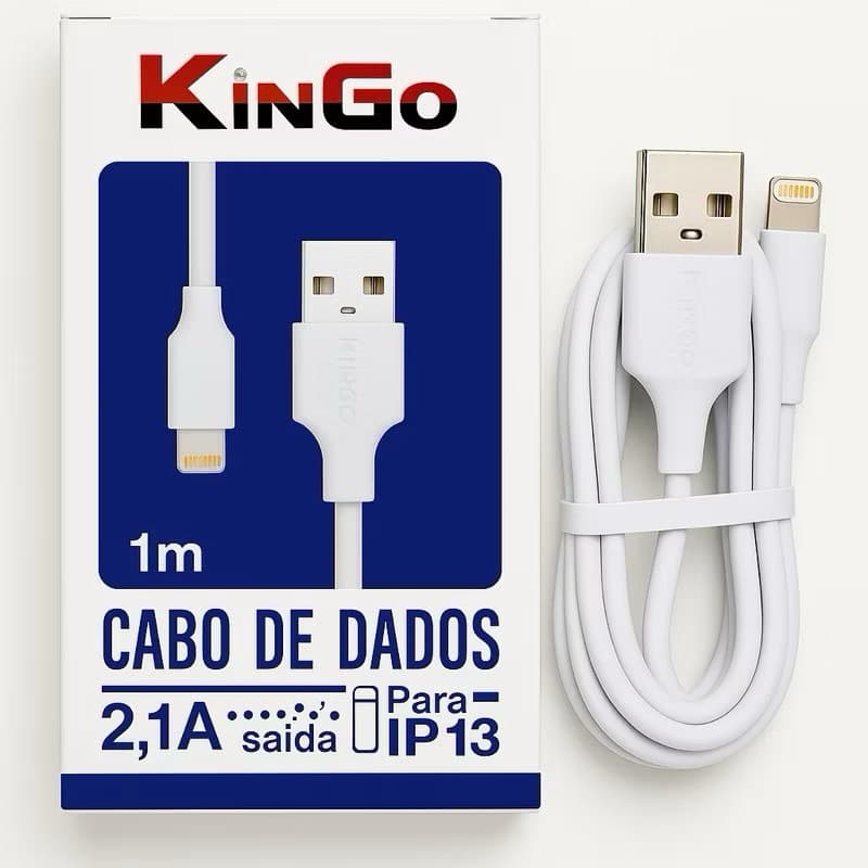 Cabo para iPhone Lightning Turbo 2,1A Carga Rápida 1m Branco KinGo