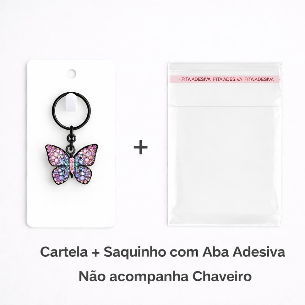 100 Unidades Cartela Tag Para Chaveiro + 100 Saquinhos Transparente