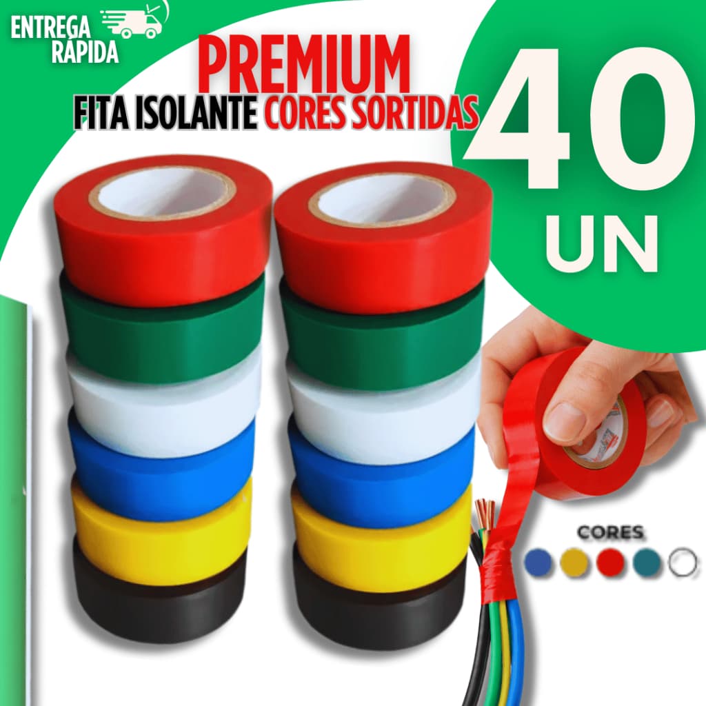 40 Peças Fita Isolante Pvc Preta Colorida Antichama Adesiva Fio Isolamento Cabo Conserto Reparo
