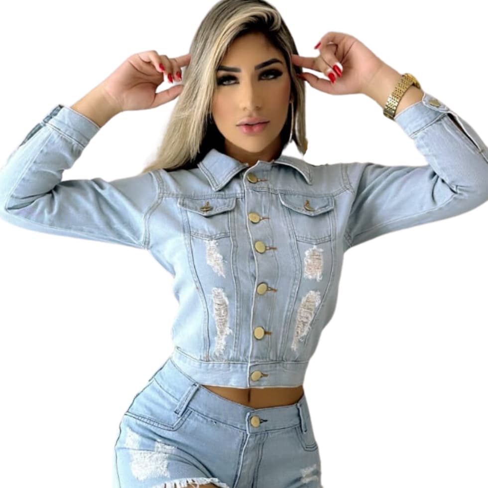 JAQUETA JEANS FEMININA MARMORIZADA