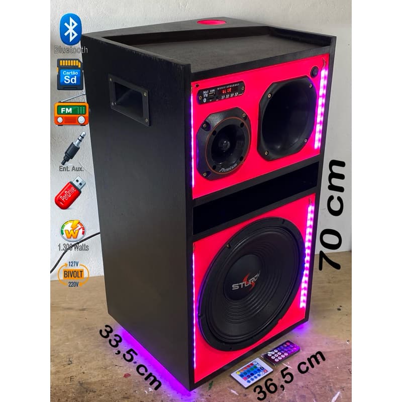 Caixa Bob Residencial Trio com Iluminação Controlada| 12 Polegadas | Ativa Bluetooth | Promo 8.8 | Rosa