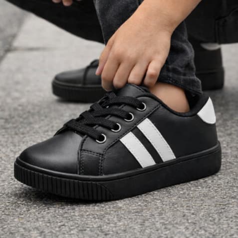Tênis Infantil Menino Menina Casual Preto Escolar Colegial Sola Preta Unissex 28 ao 36