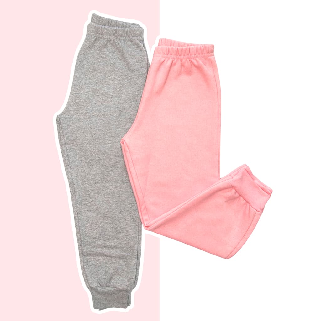 Kit 2 Calças de Moletom Infantil Feminina Flaneladas com Elástico Confortáveis Outono Inverno