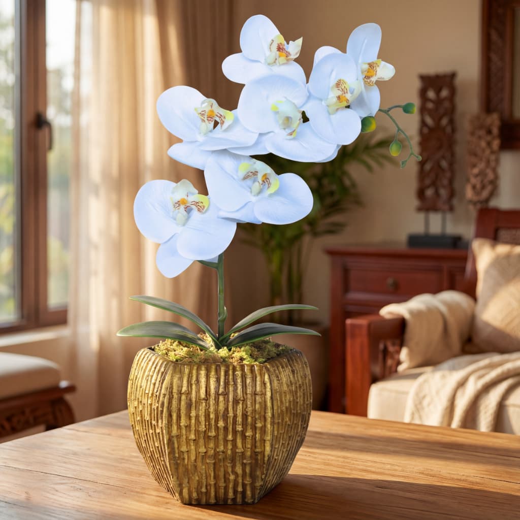 Arranjo Orquídea Com Toque Real Siliconada E Vaso Hexagonal