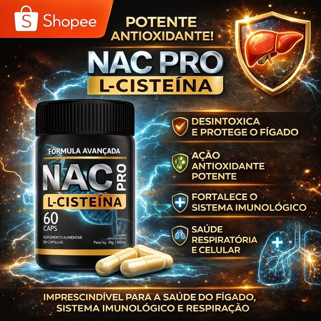 NAC Antioxidante Fígado N-Acetil L-Cisteína 500mg - 60 Cápsulas Original