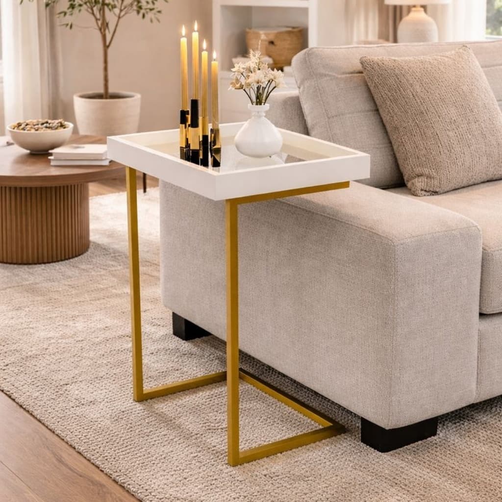 Mesa Lateral Espelhada com Pés de Ferro Resistente e Elegante Apoio Sala Sofá Moderna Decoração